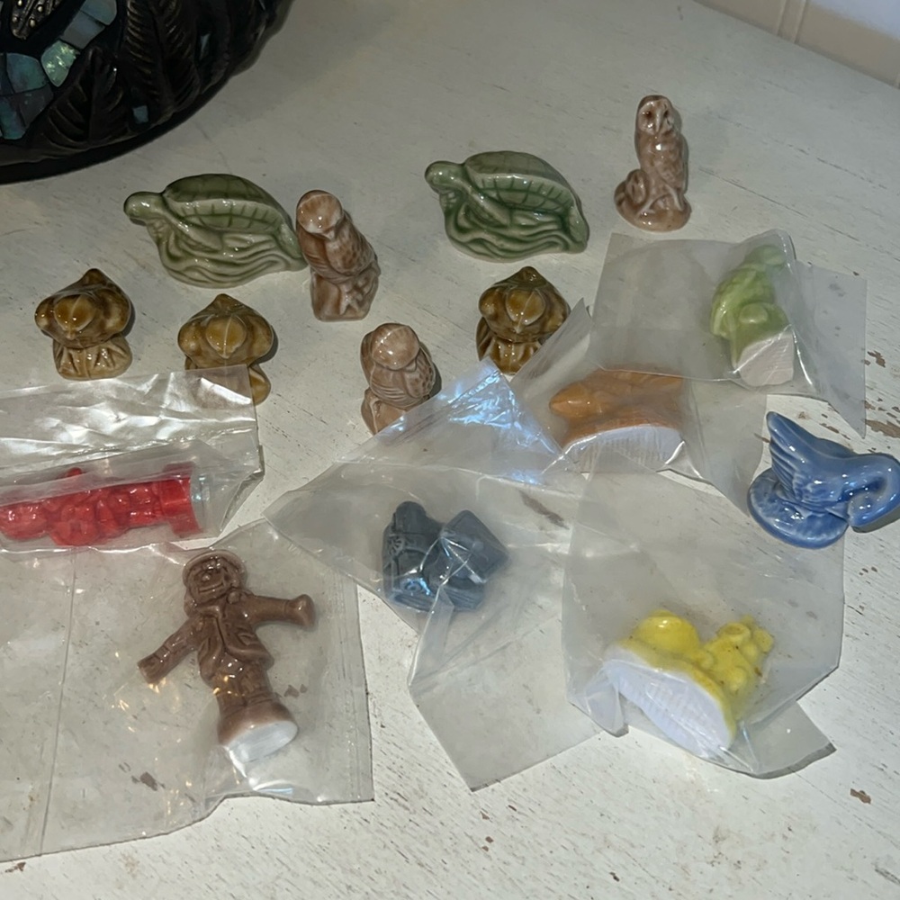 Lot 15 Wade whimsies porcelain miniature figures scarecrow owl swan eagle more